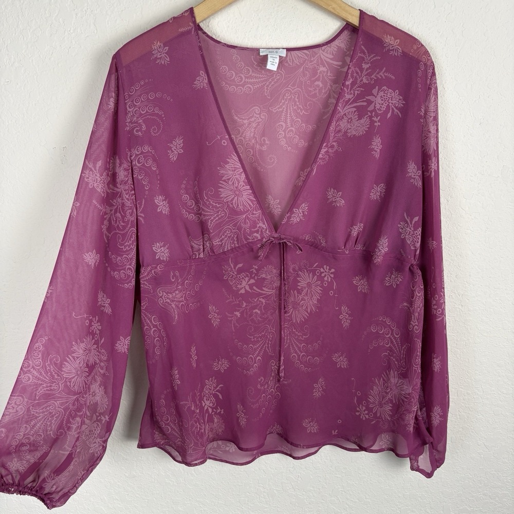 Y2K Apt 9 Size 1x Blouse Babydoll Long Sleeve Sheer Fairy Romantic Purple Floral